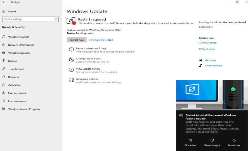 Installing Windows 10 Feature Update Version 2004