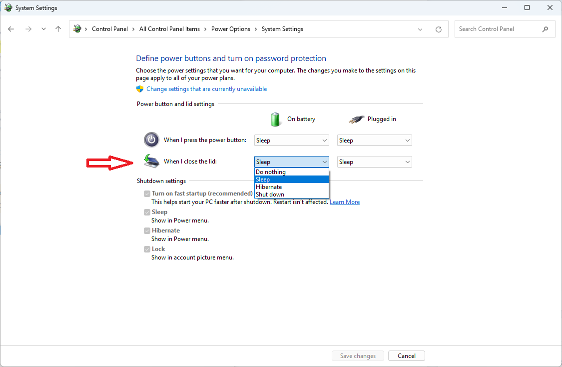 Change Lid Close Action in Windows 11